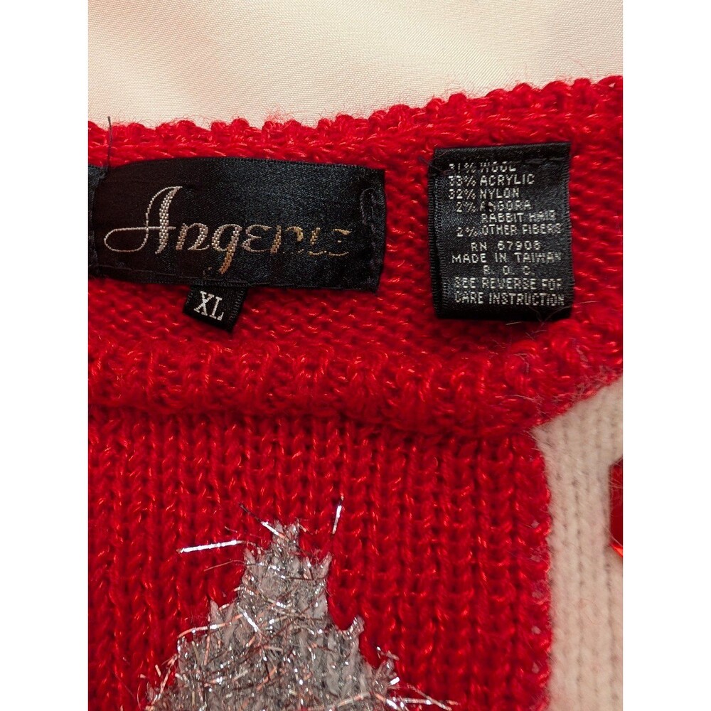 Women's Vintage Angenie Crewneck Embellished Wool Blend Sweater MCM Red L/XL - Picture 8 of 8